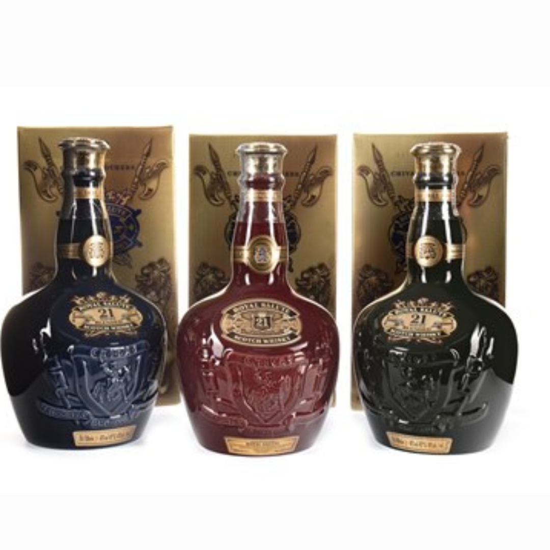 ROYAL SALUTE 21 YO THE FLAGON SET OF 3 (EDITION 1990)