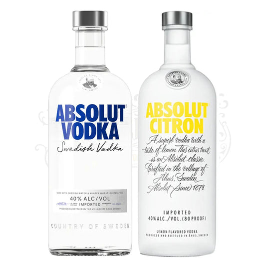 “Bottles of Absolut Citron Flavored Vodka and Original Absolut Vodka standing side by side”