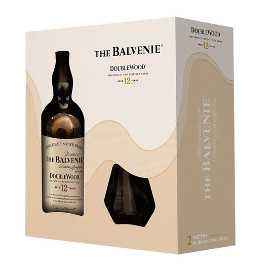 Balvenie 12 Year Old DoubleWood Gift Pack – 70cl bottle with 2 whisky glasses in presentation box