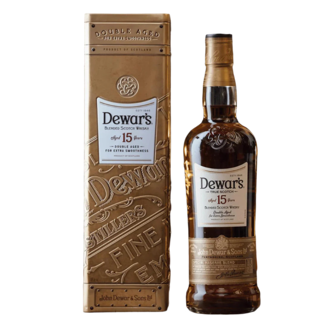 Dewar’s 15 Year Old Blended Scotch Whisky 75cl – double-aged premium Scotch in gold packaging