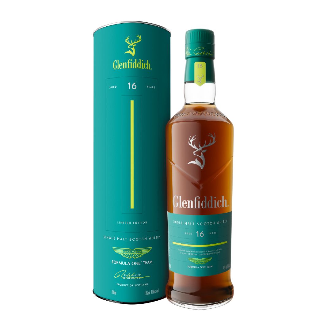 Glenfiddich 16 Years Old Aston Martin Formula One Team partnership uniting craftsmanship and cutting-edge innovation.