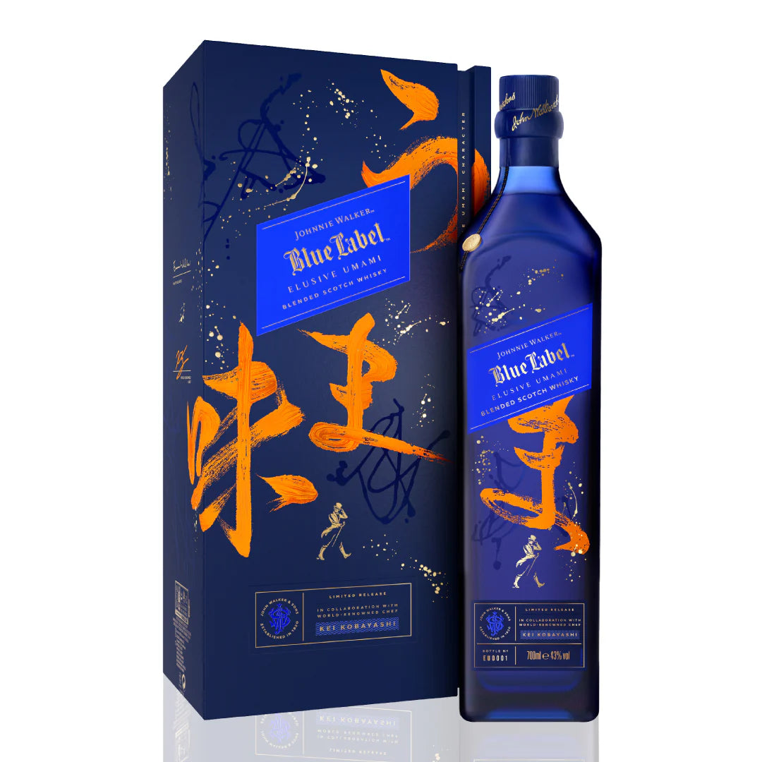 Bottle of Johnnie Walker Blue Label Elusive Umami Limited Edition – rare luxury Scotch inspired by the fifth taste