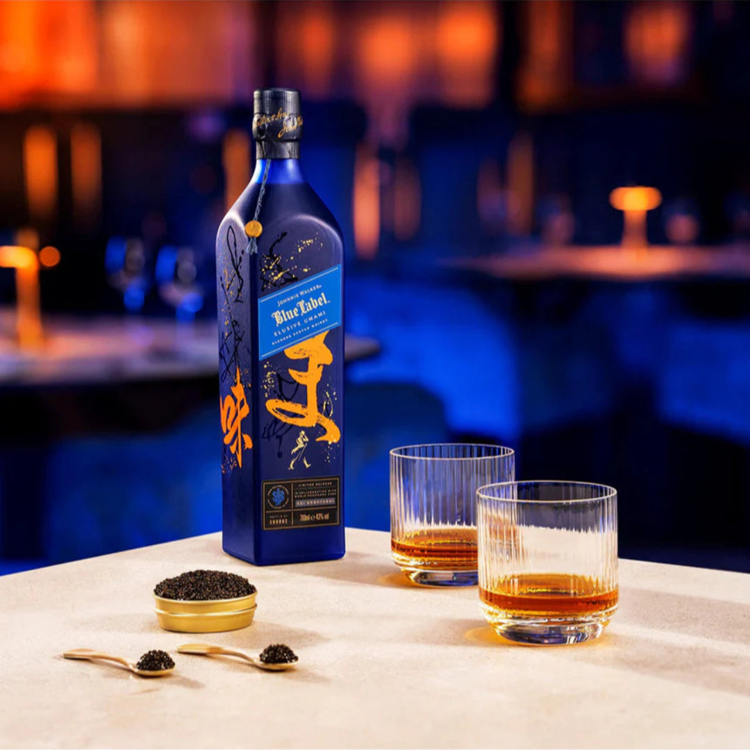 Bottle of Johnnie Walker Blue Label Elusive Umami Limited Edition – rare luxury Scotch inspired by the fifth taste